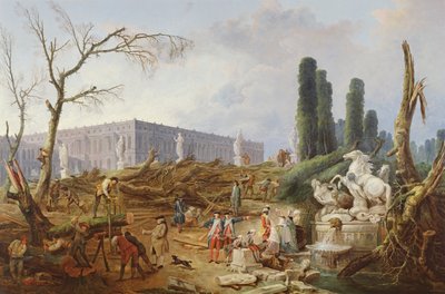 Abbattimento degli alberi nel giardino di Versailles intorno ai Bagni di Apollo, 1775-77 da Hubert Robert
